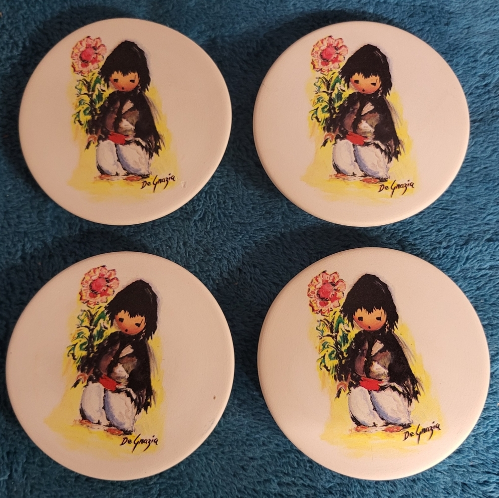 Set Of 4 Handpainted Coasters By Ted De Grazia
